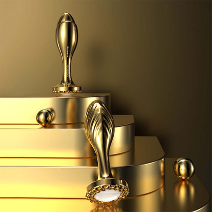 Gold Metal Back Chamber Threaded Anal Expansion Butt Plug