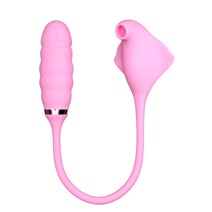 2 in 1 Pink Vibrator Vibration Tongue Licking with Vibrating Egg