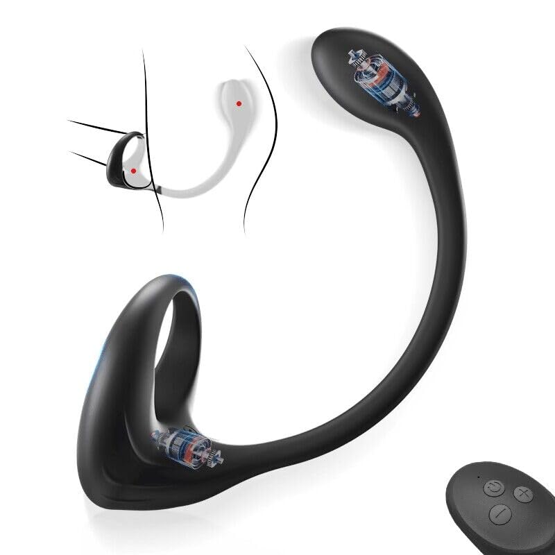 3 in 1 Dual Motor 10 Modes Vibrating Cock Ring with Anal Plug, Uxol 10 Vibration Modes Adult Sex Toys for Men Couples, Prostate Massager G spot Nipple Vibrator Remote Control