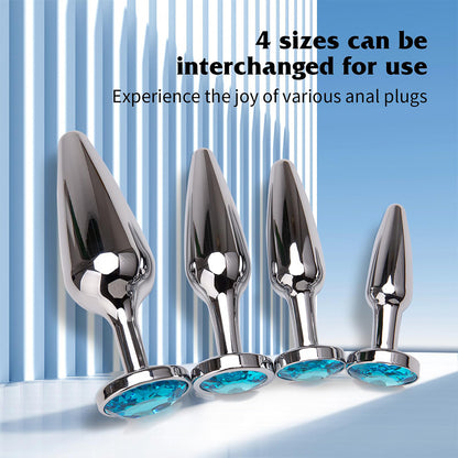 4-Pack Metallic Silver Butt Plug Set with Jewelry Base Smooth Metal Butt Plug
