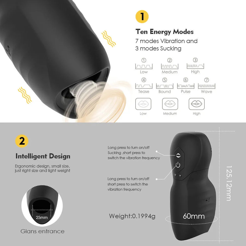 UltraDriveⅡ 7 Vibration 3 Sucking Male Stroker Penis Trainer Super Pleasure Glans Trainer