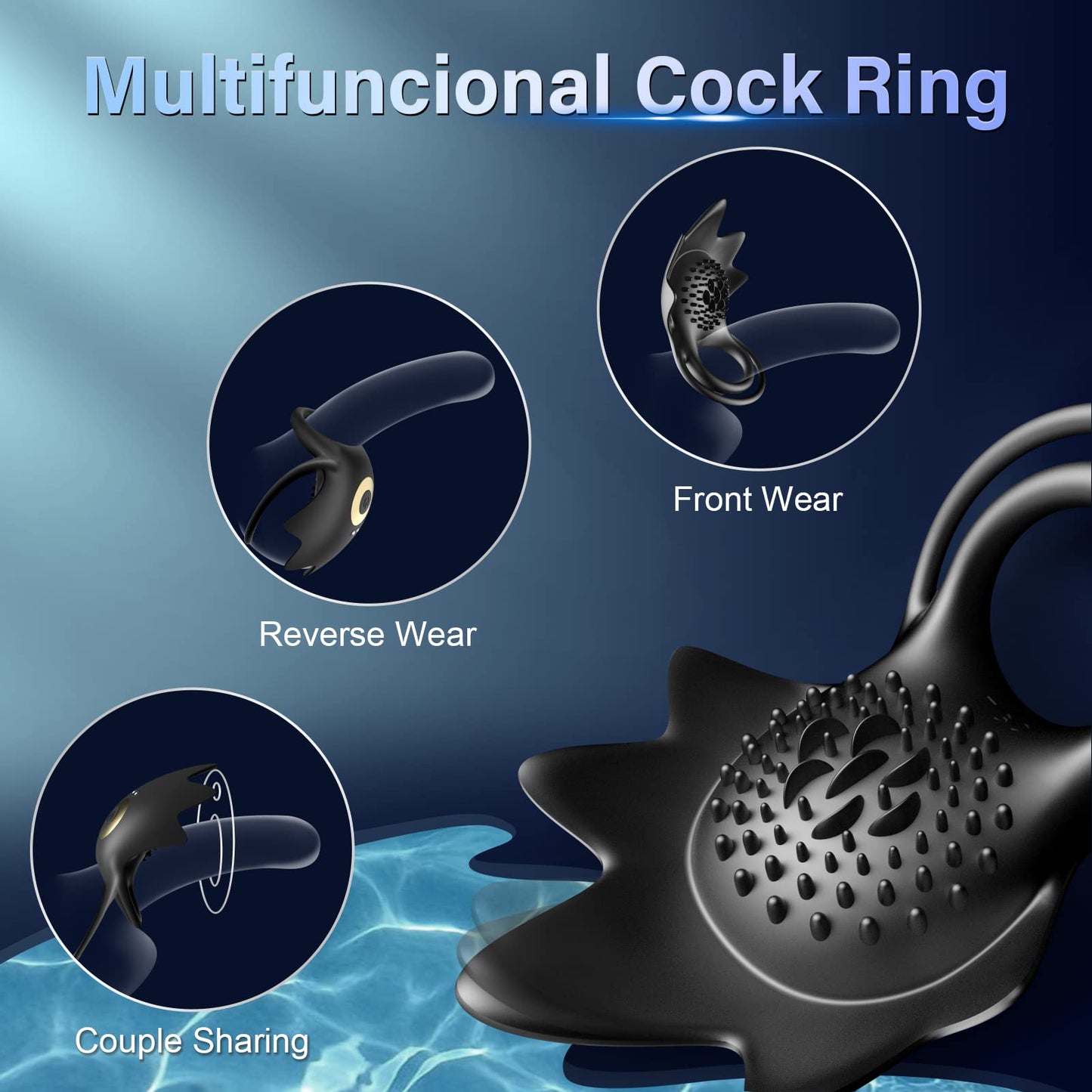 Vibrating Cock Ring with 10 Vibration Modes, Couple Penis Ring Glans Training Toy
