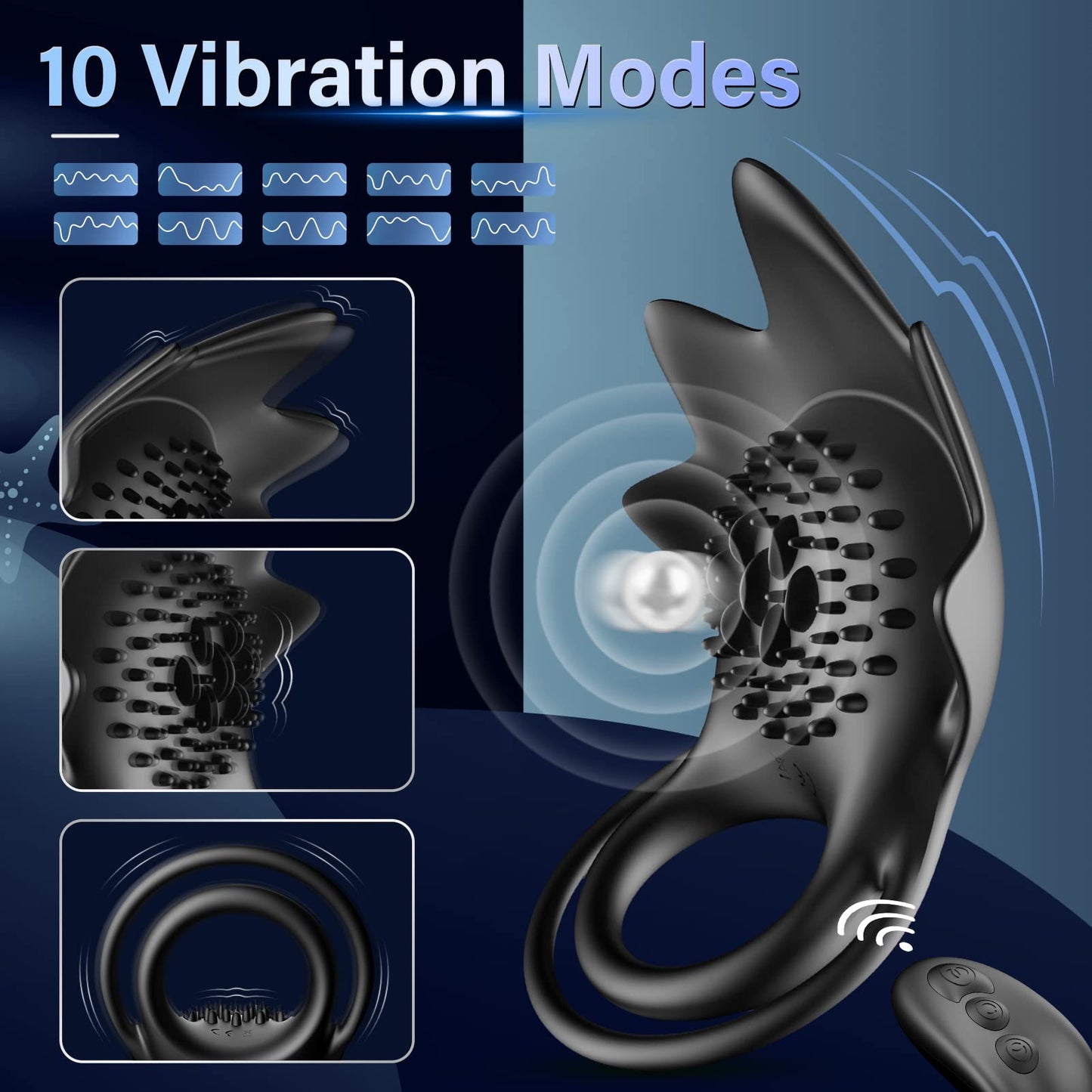 Vibrating Cock Ring with 10 Vibration Modes, Couple Penis Ring Glans Training Toy