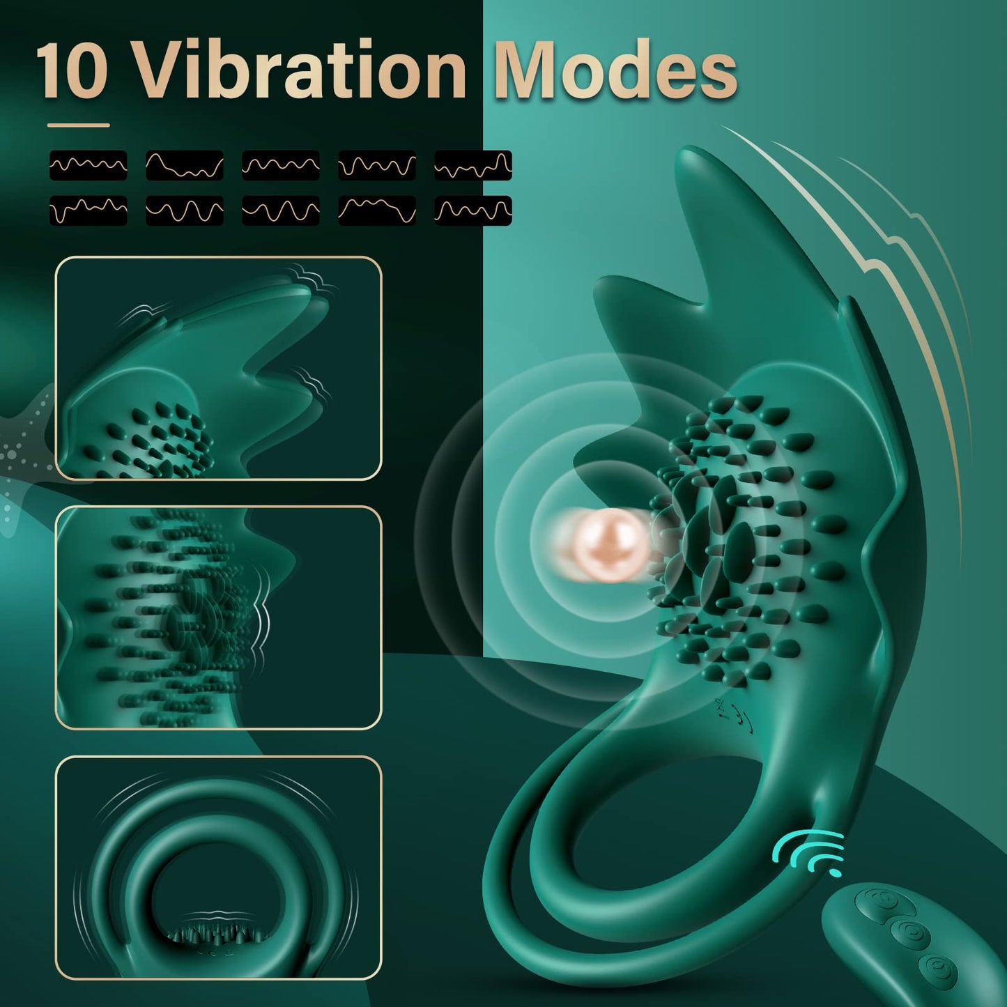 Vibrating Cock Ring with 10 Vibration Modes, Couple Penis Ring Glans Training Toy