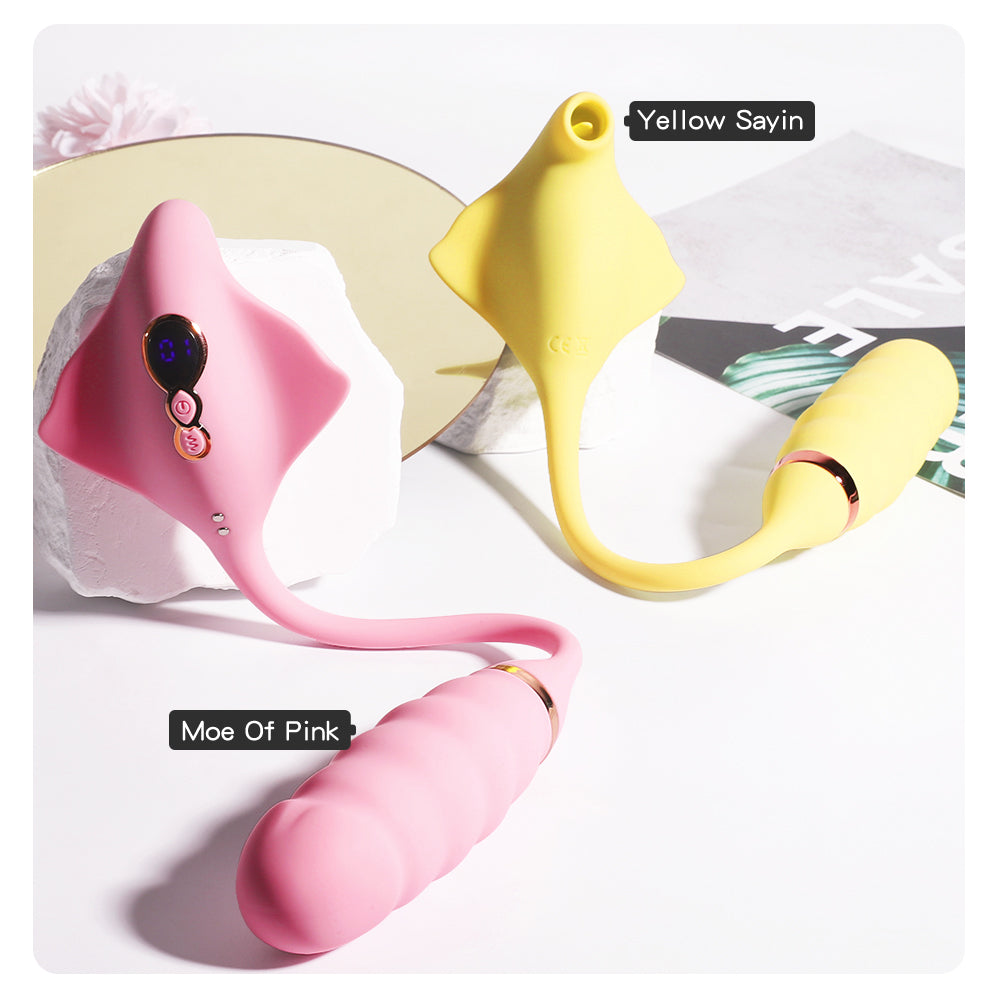 2 in 1 Pink Vibrator Vibration Tongue Licking with Vibrating Egg