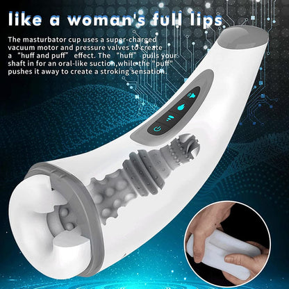 SparkSolo 7 Vibration 3 Sucking Smart Heating Automatic Male Stroker Hands Free Blowjob Pleasure Realistic Textured Ultra-Soft Blowjob Toy